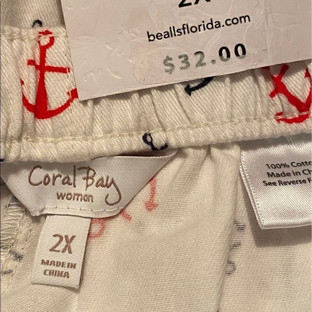 CORAL BAY Anchor Print Twill Drawstring Shorts - Picture 4 of 4